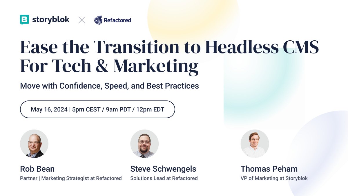 Considering a switch to a headless CMS? We can make it easier and less risky. Join our webinar with @refactoredint, our trusted partner, to learn from their @storyblok experience. 🗓️May 16th at 5pm CEST / 9am PDT / 12 pm EDT Sign up to attend: okt.to/ZQOMoe