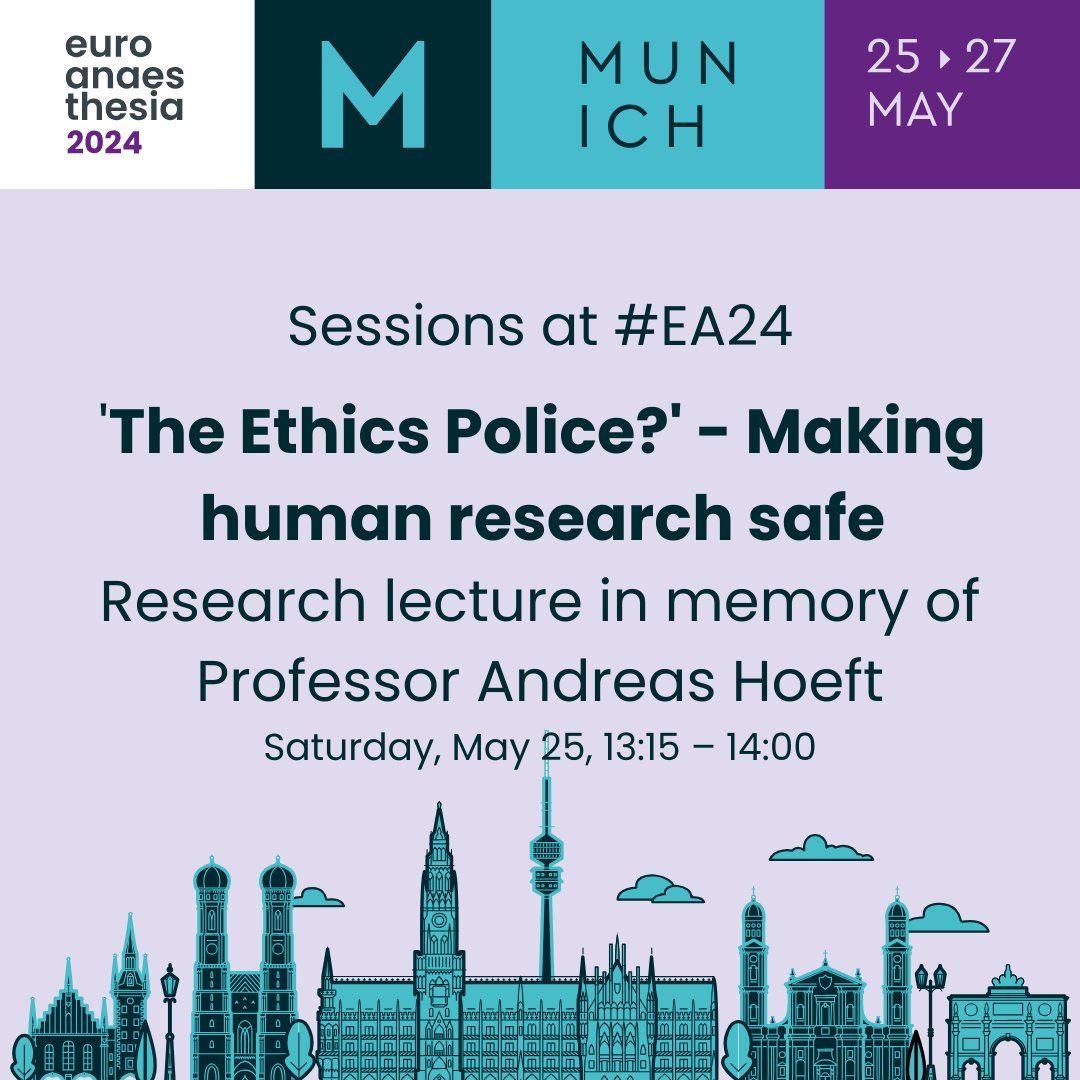 Join #EA24 lecture in memory of Prof. Andreas Hoeft where Prof Klitzman will discuss making human research safe, investigating IRB decisions, weighing risks & benefits, and evaluating study quality in terms of ethics. 🔗 hi.switchy.io/M6fN #ESAICSessionHighlight