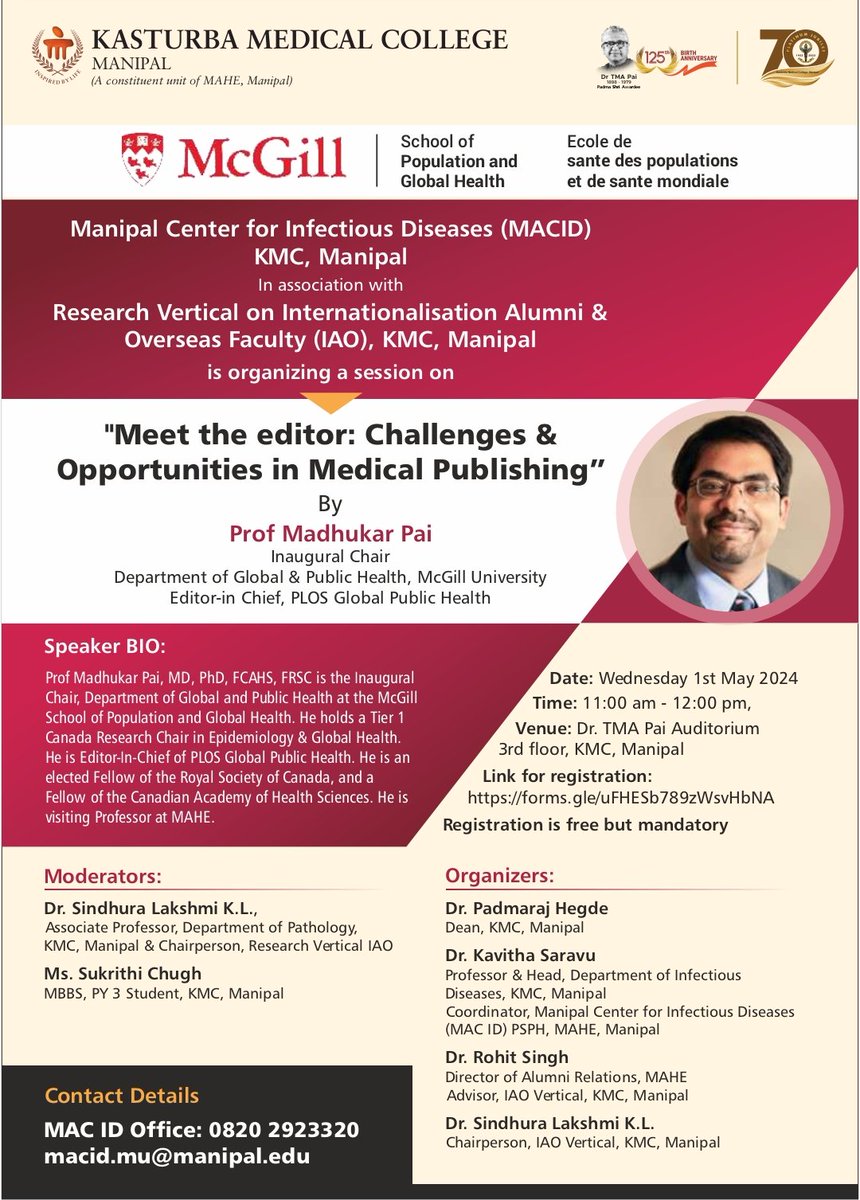 Happening tomorrow at @kmc_manipal @KMC_Socialmedia ! Have a question on medical publishing? Come and join us at this interactive session with Prof @paimadhu