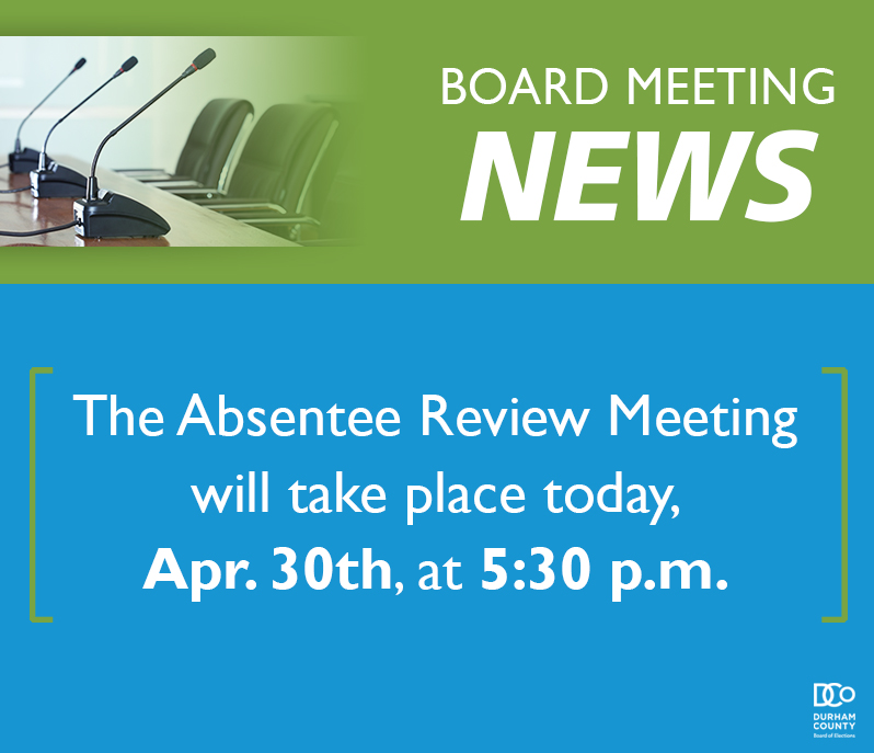 The regularly scheduled Absentee Review Meeting is taking place today at 5:30 p.m. To watch live, view the agenda, or submit a public comment, please visit the Board Meetings page of our website here -> dcovotes.com/public-informa…