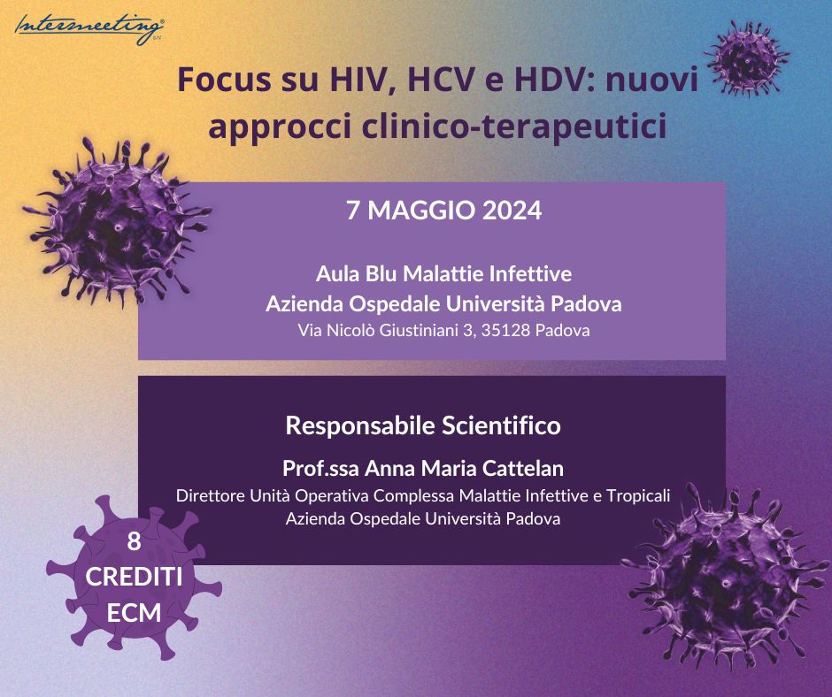 📢𝐔𝐋𝐓𝐈𝐌𝐈 𝐏𝐎𝐒𝐓𝐈‼️
Congresso '𝐅𝐨𝐜𝐮𝐬 𝐬𝐮 𝐇𝐈𝐕, 𝐇𝐂𝐕 𝐄 𝐇𝐃𝐕: 𝐧𝐮𝐨𝐯𝐢 𝐚𝐩𝐩𝐫𝐨𝐜𝐜𝐢 𝐜𝐥𝐢𝐧𝐢𝐜𝐨-𝐭𝐞𝐫𝐚𝐩𝐞𝐮𝐭𝐢𝐜𝐢' 

Iscriviti gratuitamente qui: ow.ly/gWL650RheNZ

#MalattieInfettive #HIV #HCV #HDV #Epatite #Terapia #ECM