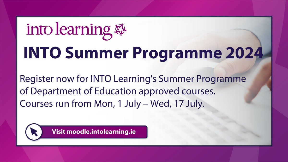 ✏️Registration is open for #INTOLearning online summer programme! 👉14 DE-approved courses! 📅Courses run 1 - 17 July 📝 Online courses cost €35 €100 le híoc as an scoil samhraidh. €75 F2F - Optimising Your Middle Leadership Role in School Register: moodle.intolearning.ie