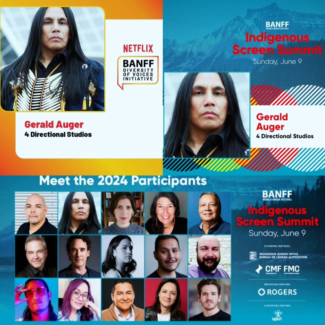 realgeraldauger's tweet photo. Blessed to have such an amazing team behind 4 Directional Studios for Indigenous Screen Summit, Jordan Wheeler, Angie Pepper Obamsowin, George Canyon, Ben Clayton, Eda Lishman, & Nives Lever of Fetecine Filosophy. #IndigenousScreenOffice #APTN #BanffMediaFestival #CMF #Rogers https://t.co/JshYHdEK6x