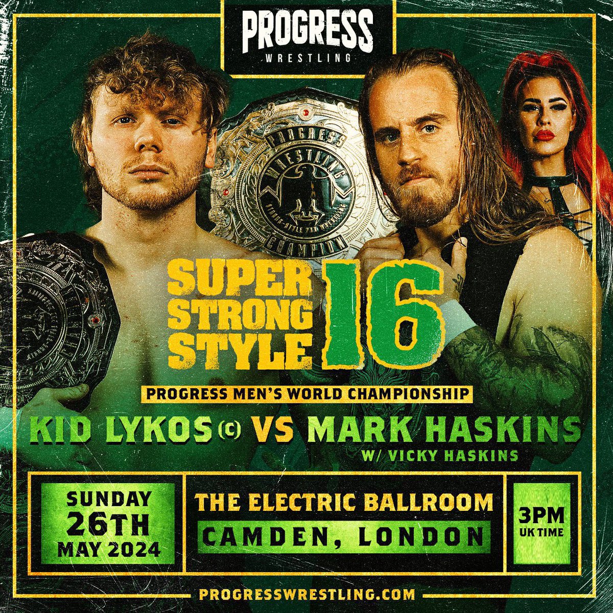 🏅 Kid Lykos defends the PROGRESS Men's World Championship against Mark Haskins at #SSS16.
 
Haskins recently stated that Lykos's victory in the 2023 tournament was only possible due to the intervention of special guest referee, Nigel McGuinness.

🎟️ Progresswrestling.com/tickets