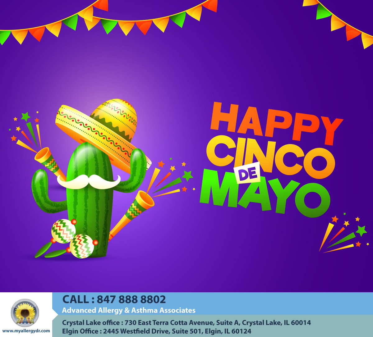 Hey amigos, happy Cinco de Mayo. May your day be filled with fun fiestas as we celebrate liberty and unity on this special day. #cincodemayo #crystallake #IL #myallergydr