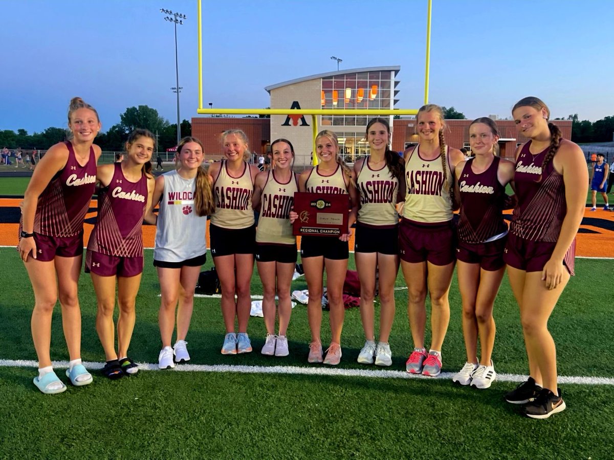 BedickAmber's tweet photo. Congratulations to the Cashion Girls Track &amp; Field Team for winning Regionals, everyone worked very hard to achieve this goal!!!! Thank you Head Coach Tony Wood, Coach Taylor and Coach McCabe and all the parents who help make this day possible!!!! https://t.co/9kuFEyRxZW