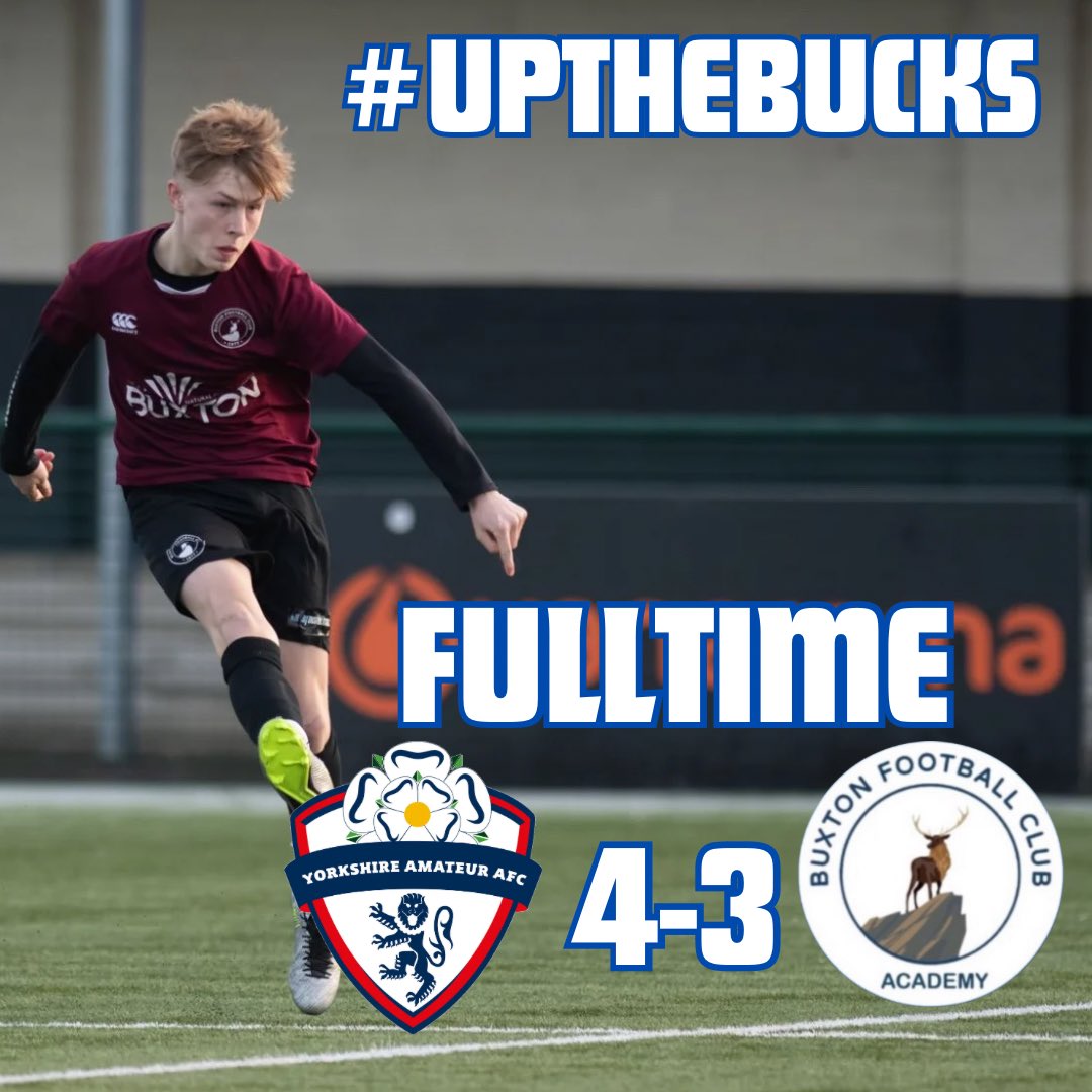 FULLTIME’| YOR 🟡⚫️4-3 BUX 🦌 
 
Yorkshire Amateur come back to beat us on the final day of the season 

#UpTheBucks | #TeamBuxton | 💥