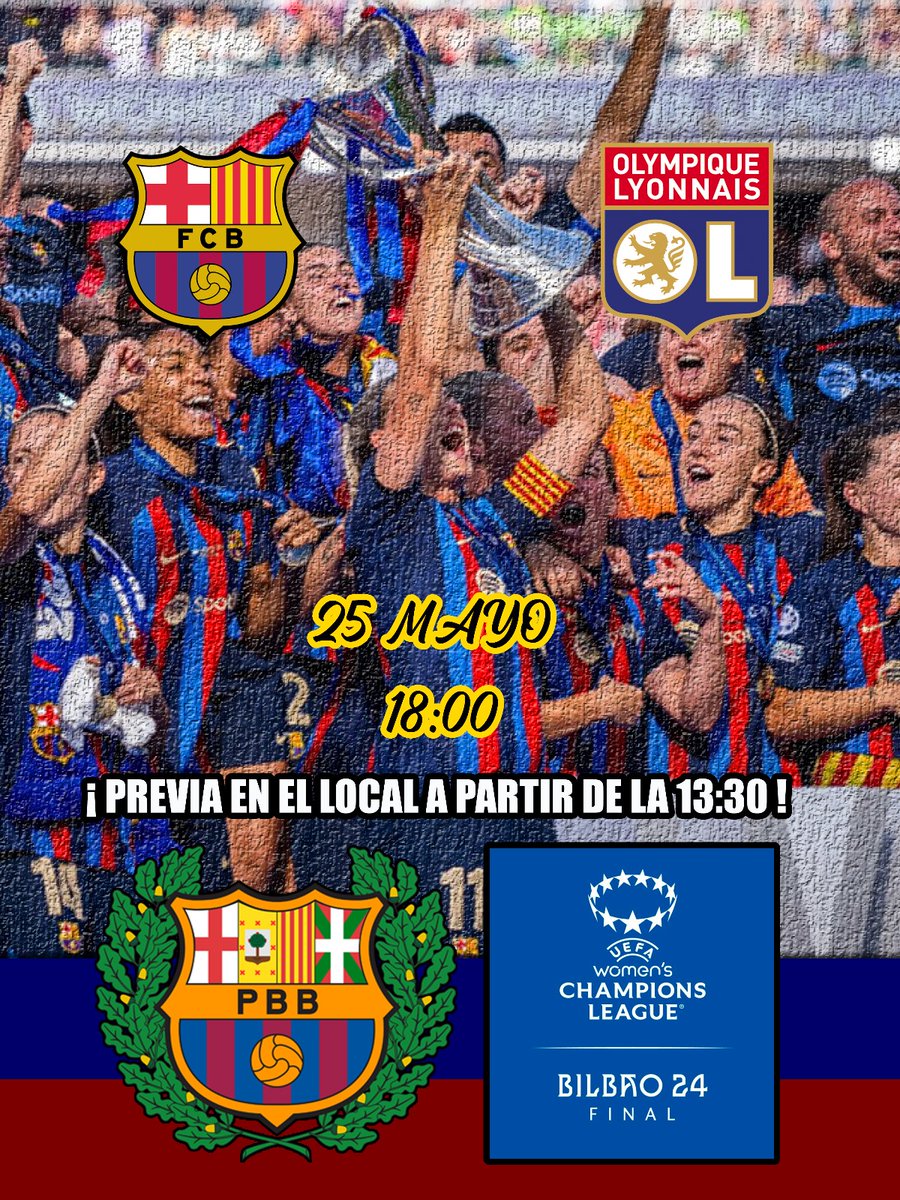 🔜 ¡La @BIZKABARCA ya ha marcado el 25 de mayo en rojo en su calendario!
🤗 ¡La peña abrirá su local a socios y peñistas para compartir la previa de la final de la @UWCL!

🔴🔵 #FemBarçaFemPenya #ForçaBarça