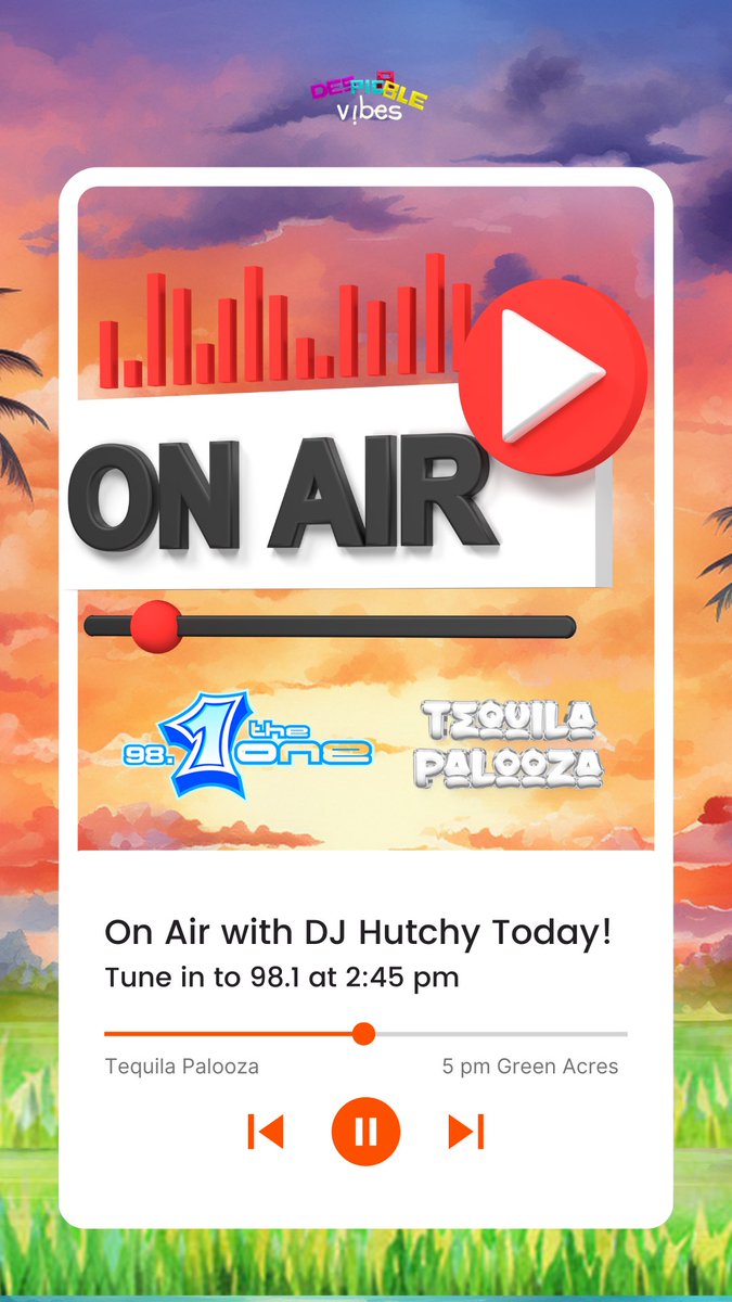 ON AIR Today with the one and only @DjHutchy246 ! Tune in to 98.1 FM at 2:45pm 🎊🍾