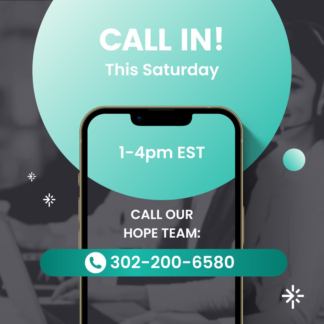 Save that number!! Cause this Saturday you have the chance to call and speak directly to our Hope team. It's true! Share your testimonies and prayer requests with us and we'll have a prayer partner pray with you LIVE over your situation. Call in THIS SATURDAY at (302)-200-6580