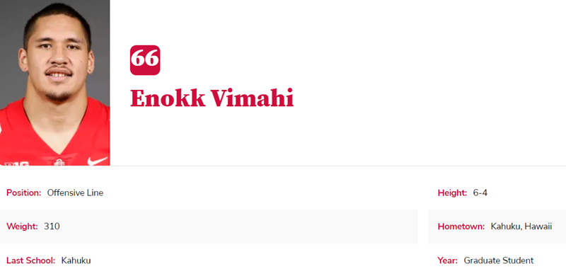 Ohio State OL Enokk Vimahi entered the portal. He's a former four-star recruit by Rivals in the 2019 class.