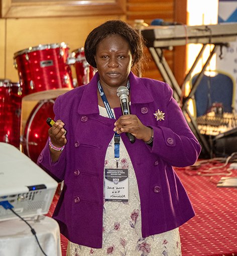 Julia Ouko enlightening delegates at the CHAK Annual Health Conference 2024 on SHIF/SHA whose implementation is expected to kick off in July. Salaried Kenyans will be required to contribute 2.75 per cent of their gross salary to the fund and non-salaried, not less that Ksh300.