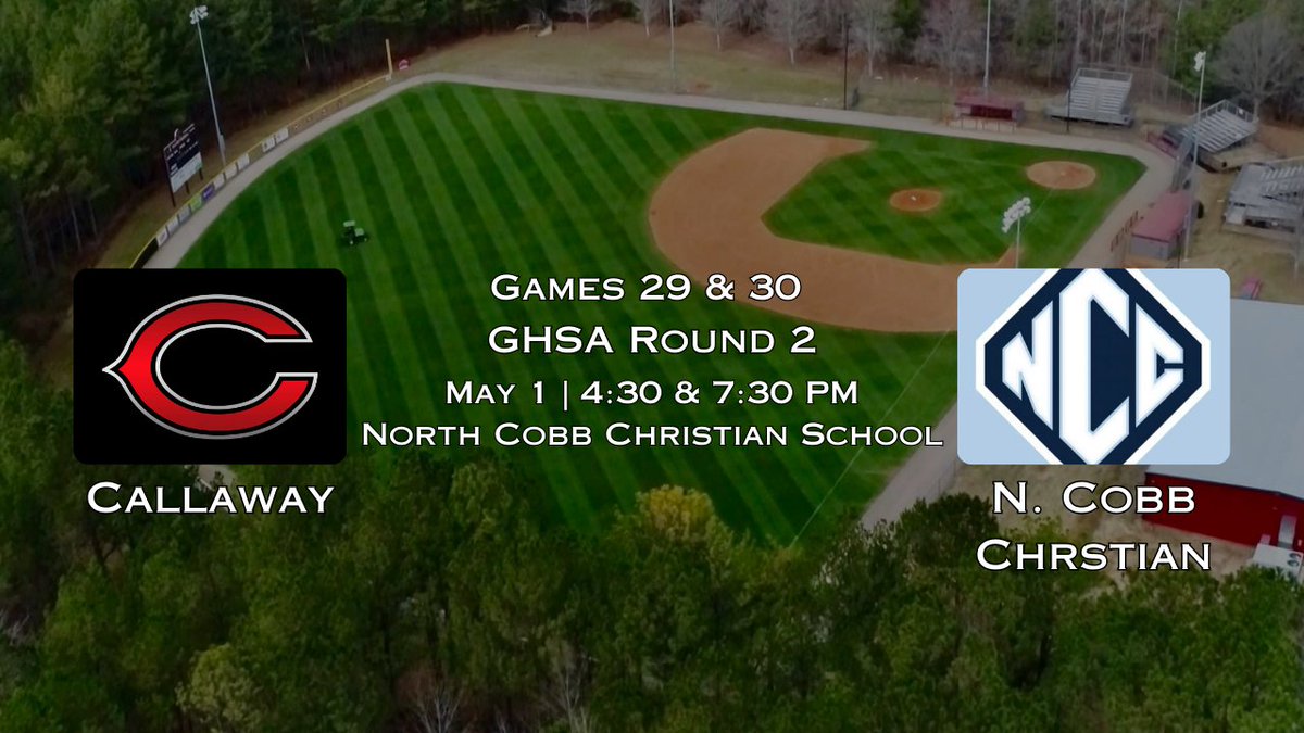 Tomorrow is the day!!! Round 2. Callaway v. North Cobb Christian. At NCSS. Game 1 at 4:30 pm. Tickets available on GoFan - gofan.co/event/1510858?…