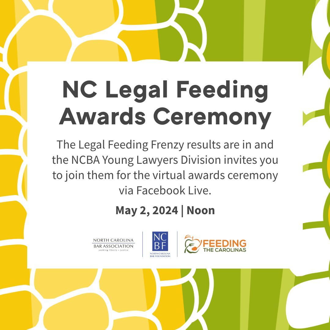 The Legal Feeding Frenzy results are in and the NCBA YLD invites you to join the virtual awards ceremony via Facebook Live on May 2. Attorney General Josh Stein will announce this year’s total funds and the winners of #NCLFF24. Access the live stream: buff.ly/4db4Dky.