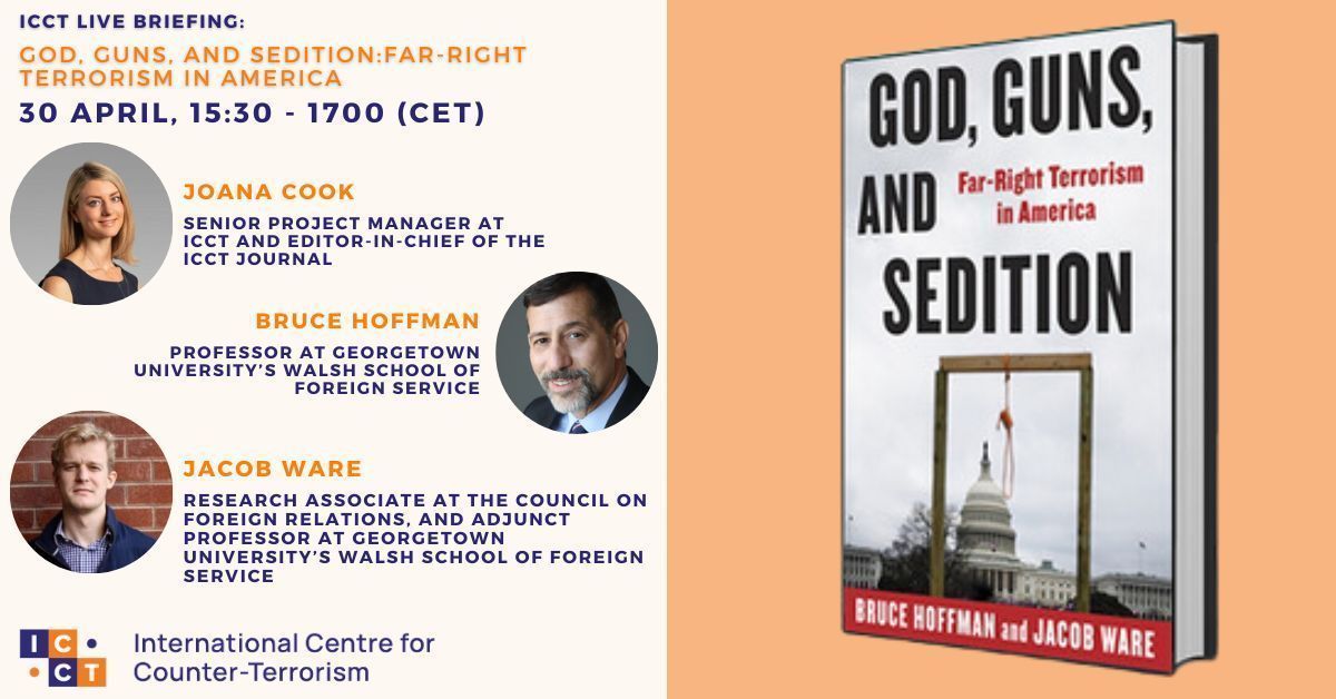 🚨 WE ARE LIVE! follow the Live Briefing which discusses far-right terrorism in the USA and the recently released book 'God, Guns, and Sedition: Far-Right Terrorism in America', with the authors @hoffman_bruce & @Jacob_A_Ware, moderated by @Joana_Cook. ➡️buff.ly/4aWcTDE