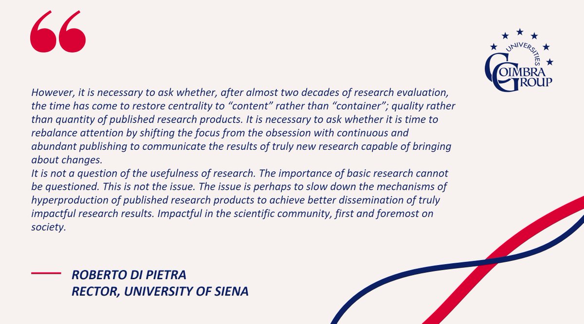 🖊️Roberto Di Pietra, Rector of @CoimbraGroup member @unisiena, signs editorial '#Research for the Future? Balancing the Obsession with Publishing and the Need for Social Impact' Thought–provoking reflection: quality vs. quantity; content vs. container 👇 coimbra-group.eu/what-research-…