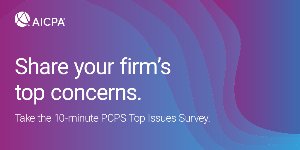 The PCPS CPA Firm Top Issues Survey is open! See how your firm stacks up and gain actionable insights and solutions. bit.ly/3U7gUxS