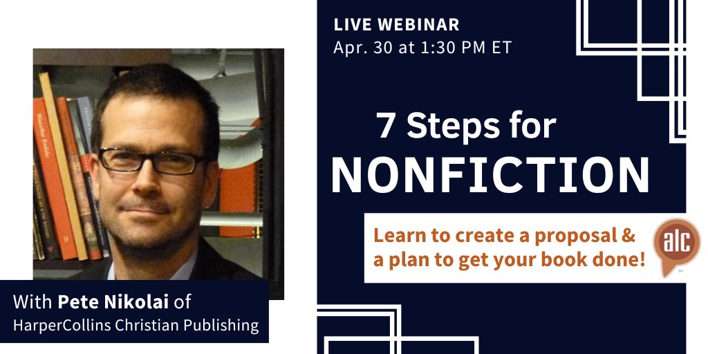 TODAY: Learn a step-by-step process for developing your plan and following through to write your nonfiction book with HarperCollins Christian's Pete Nikolai.
authorlearningcenter.com/webinars/c/e/2…
#writingworkshops #writingcommunity #writerslife #amwriting #author #writing