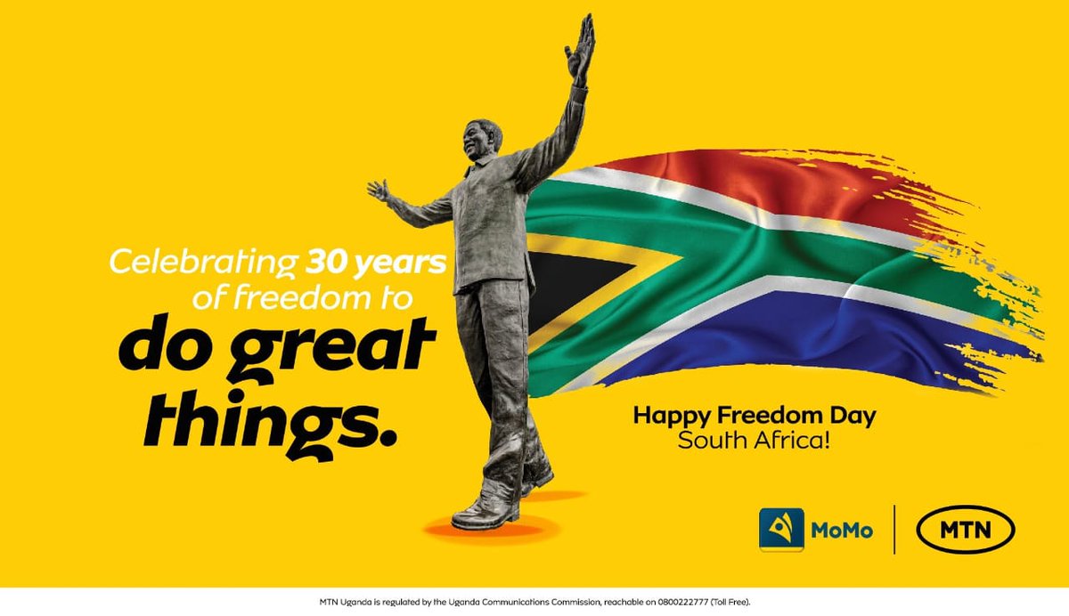 Celebrating 30 years of freedom to do great things. Happy Freedom Day, South Africa. #SouthAfricaInUganda 🇿🇦🇺🇬 
#TogetherWeAreUnstoppable