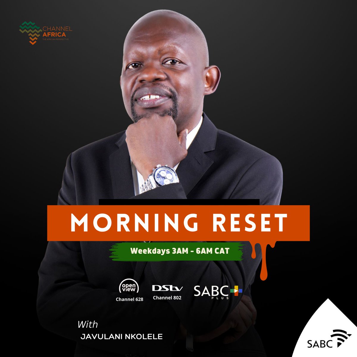 You are now tuned into the #MorningReset with
@JavulaniNkolele until 06:00 CAT.  Tune in:

Tune in: @SABCPlus app | DSTV 802| Open View 628

Stream: bit.ly/Listen2Channel…

#ChannelAfrica