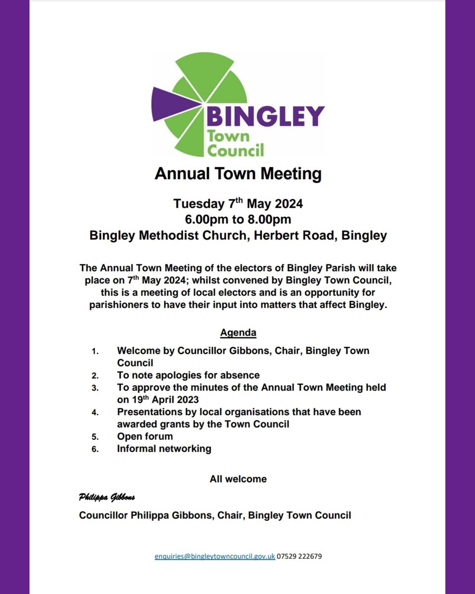 Our Annual Town Meeting is taking place next week at Bingley Methodist Church. All are welcome to attend 🙂 #Bingley