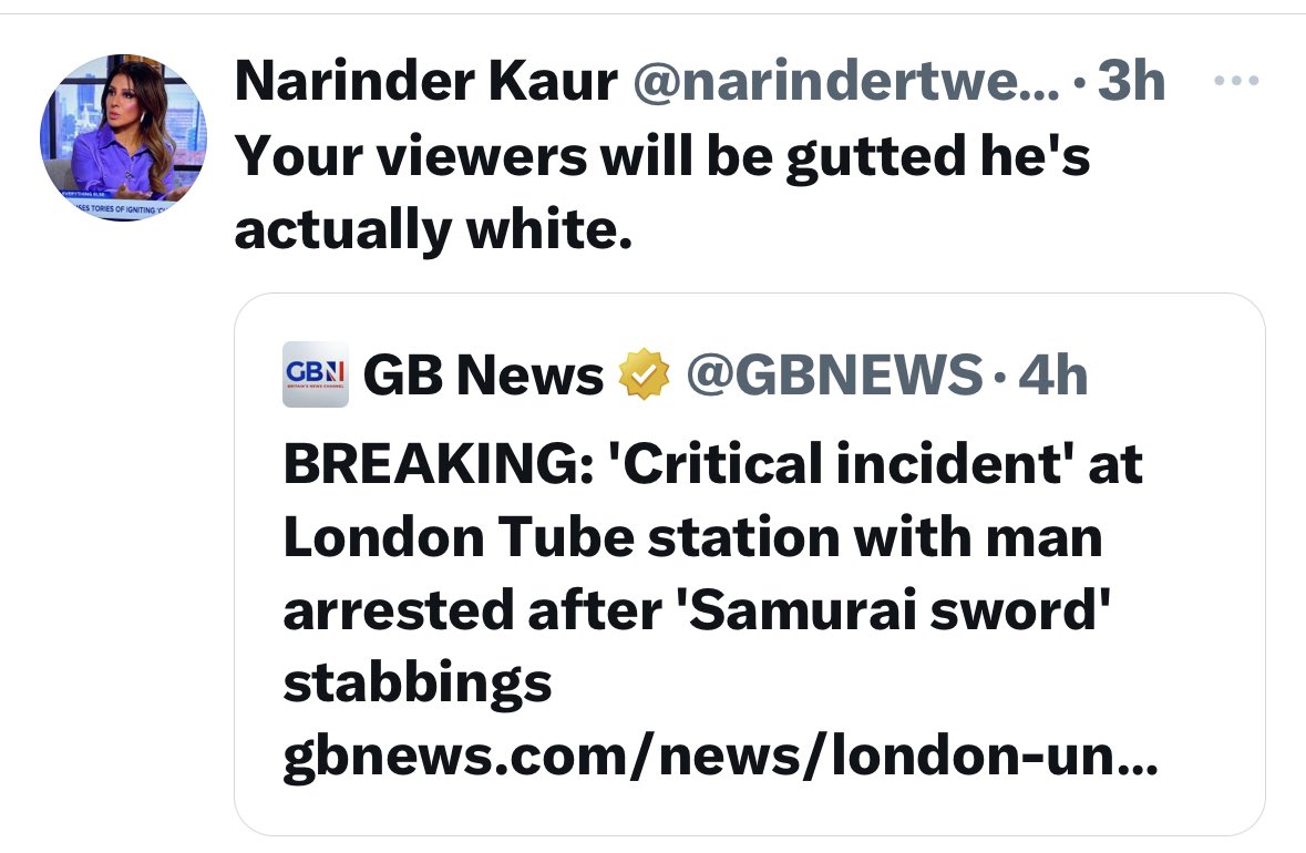 Disgusting tweet @narindertweets You’ll get the attention that you desperately crave, but I doubt that you can look in the mirror today after sending this, considering the tragic loss of an innocent teenage boy. Gobsmacked.