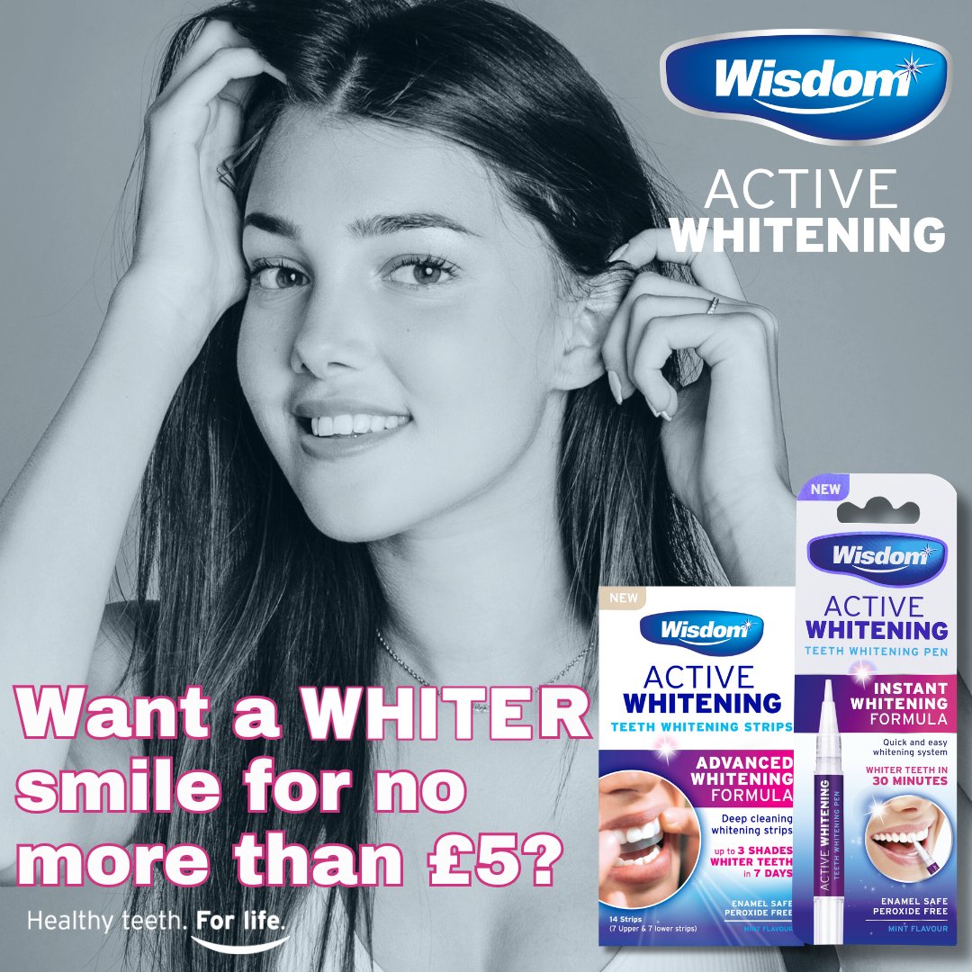 NEW Active Whitening - a budget friendly teeth whitening, offering whiter teeth in just 30 minutes a day. Just £4.99 for the Active Whitening strips and £2.99 for the Active Whitening Instant pen.
#WisdomToothbrushes #teethwhiteningathome #morrisons #savershb #bodycare #bmstores