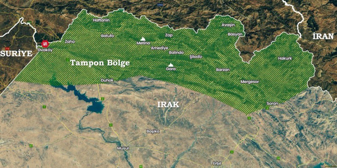 🔴Kaynaklar, Irak’ın Türk Silahlı Kuvvetlerinin Irak toprakları içinde 300 km uzunluğunda ve 40 km genişliğinde bir alanı kontrol etmesine evet dediğini aktarıyor.