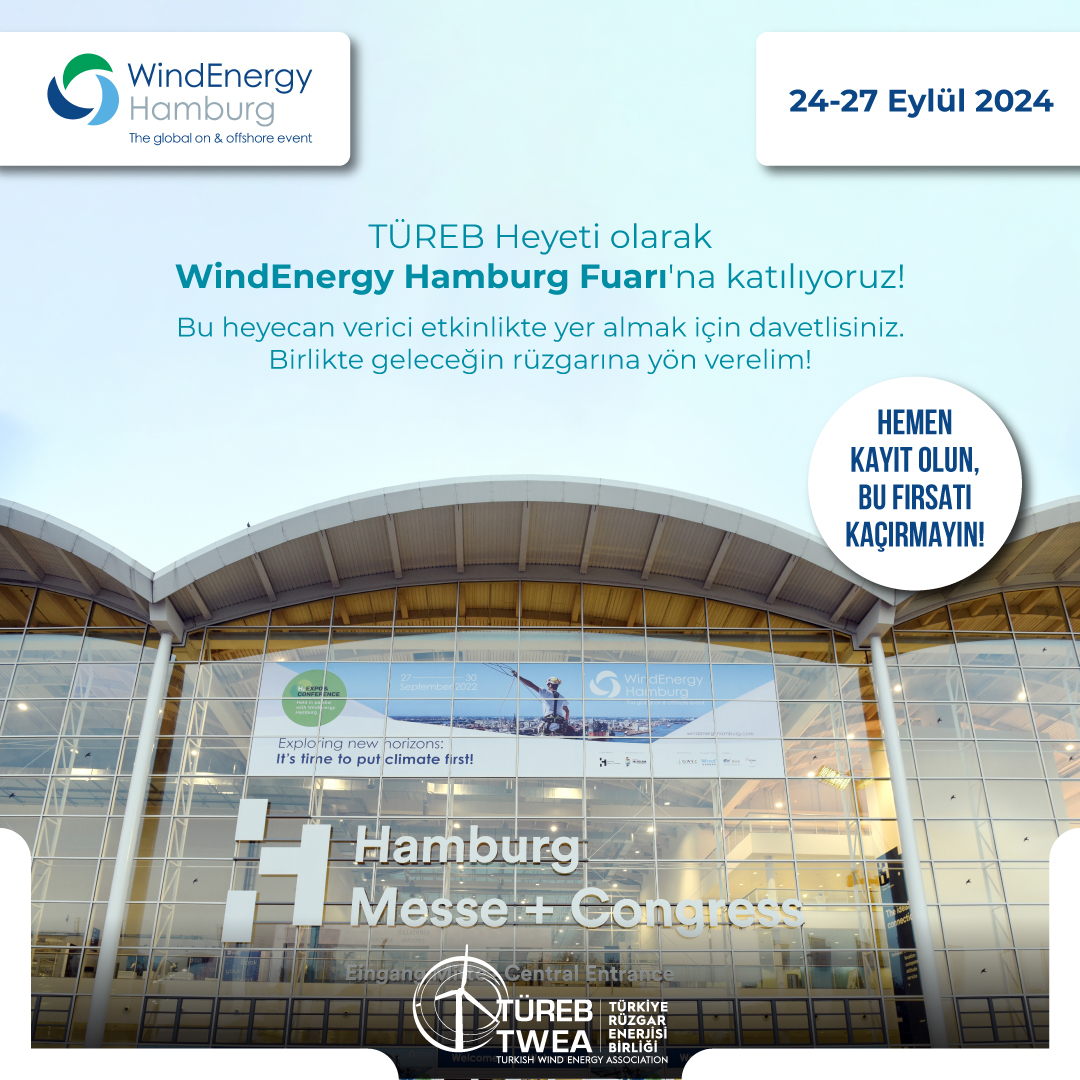 🌬 WindEnergy Hamburg Fuarı’nda Geleceğin Enerji Haritasını Birlikte Çizelim! 🌐⚡

📢 TÜREB Heyeti olarak, Türkiye'nin rüzgâr enerjisi potansiyelini uluslararası arenada tanıtmak ve sektördeki gelişmeleri yakından takip etmek için Hamburg’ta olacağız!