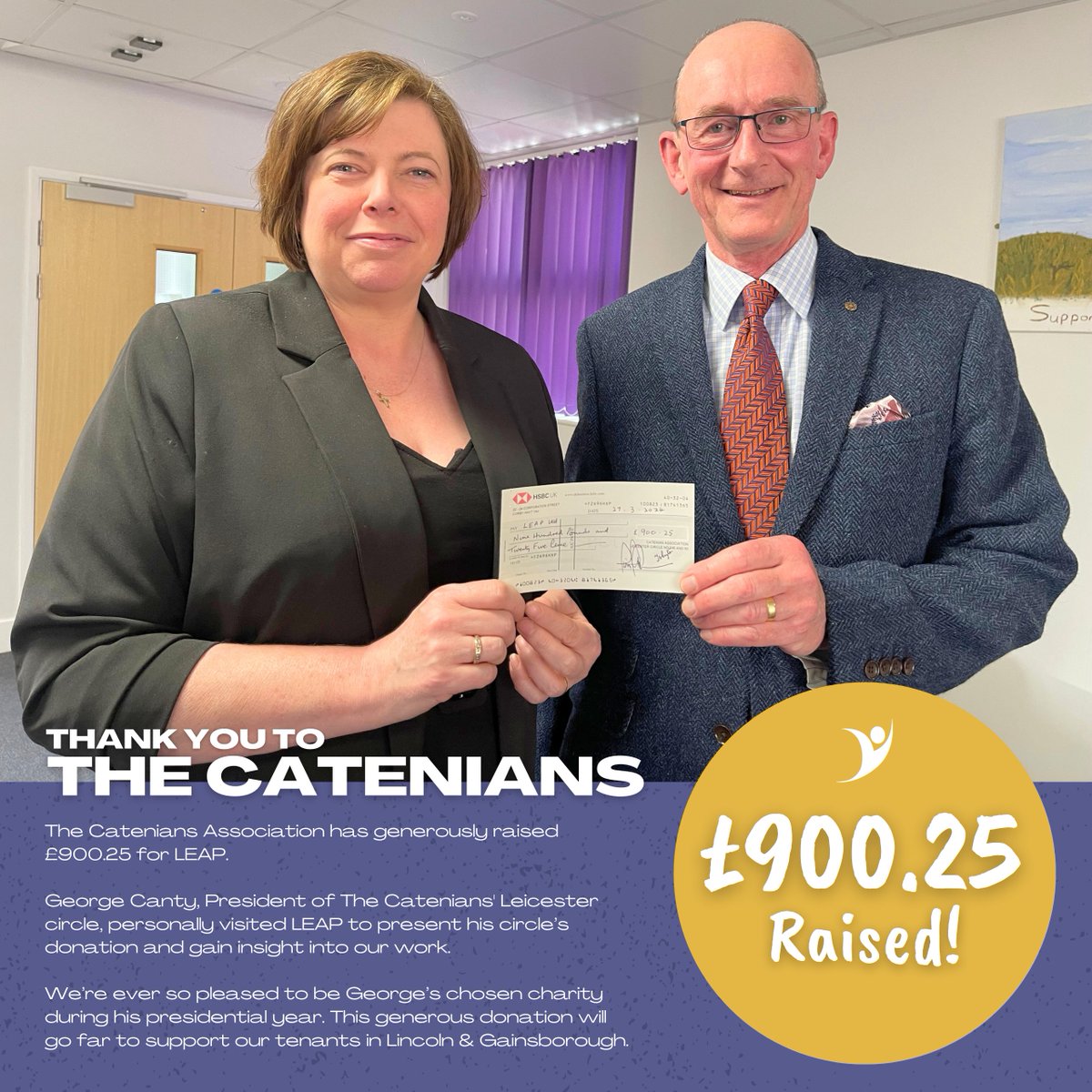 Thank you to The Catenians for raising over £900.25 for LEAP!