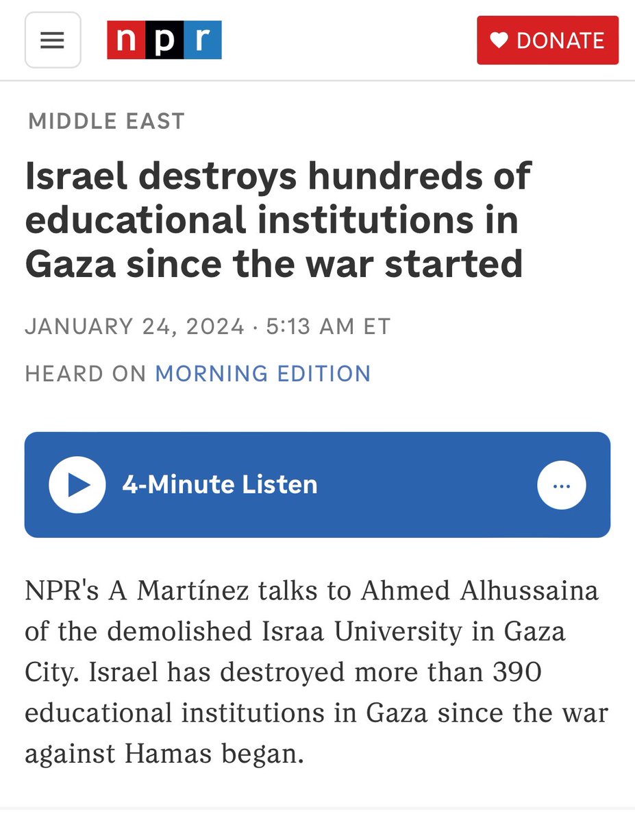 Let’s talk about #Scholasticide kids. 

#ApartheidIsrael @Israel has bombed 390, THREE HUNDRED AND NINETY, educational institutions. Completely destroyed the 12 main universities, killed and maimed hundreds of academic students, faculty, and staff in #Gaza. You have to be truly