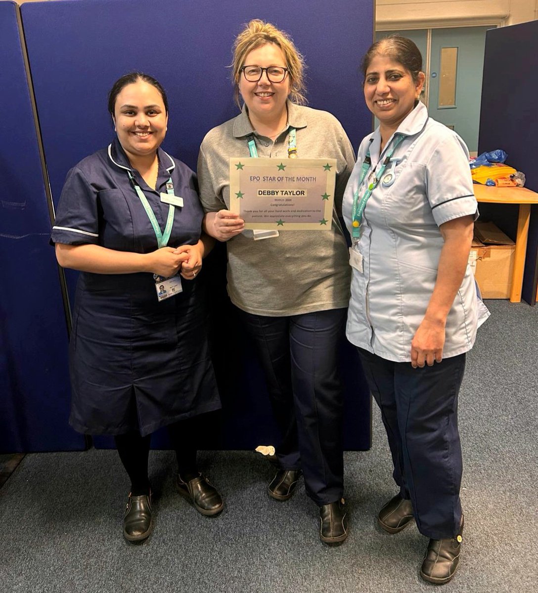 Enhanced Patient Observation Department (@uhl_epo) on Twitter photo ⭐️EPO Star of the Month⭐️
Well done to our EPO Healthcare Support Worker Debby, who is our star of the month for March. Thank you for all you do in your role!
<a href="/Leic_hospital/">Leicester's Hospitals</a> ⭐️EPO Star of the Month⭐️
Well done to our EPO Healthcare Support Worker Debby, who is our star of the month for March. Thank you for all you do in your role!
<a href="/Leic_hospital/">Leicester's Hospitals</a>