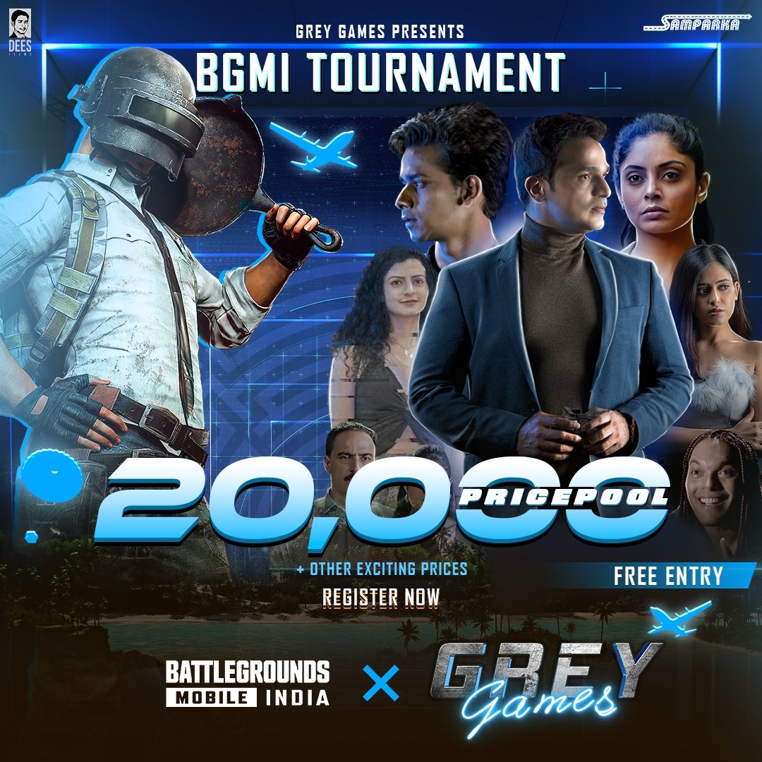 BGMI tournament to promote Grey Games movie. prize pool of ₹20,000 and free entry. Do participate! #GreyGames #KFI