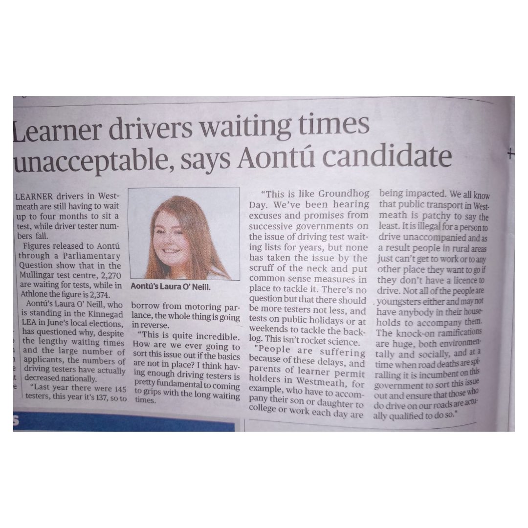 📰 Thanks so much to the Westmeath Examiner for featuring us on page 2 last week. It’s quite incredible that the waiting lists are so long.

😅 & yes, I am aware of the irony that I’m still learning to drive myself. We’re not nearly at the test part yet.

#GetONeillBehindTheWheel