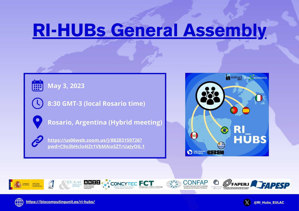 📢 Save the date! RI-HUBs General Assembly on Friday, May 3rd at 8:30 AM in Rosario, Argentina. Join us onsite or via Zoom for an impactful session! #RIHUBs #GeneralAssembly #HybridMeeting 🌐