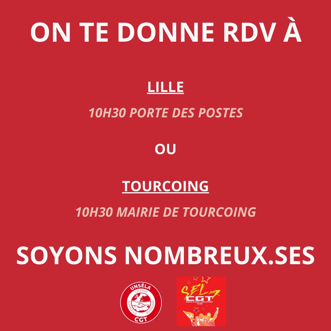 Demain à Lille et/ou Tourcoing pour la fête internationale des travailleur·euses !  
Le 1er mai doit être l'occasion de réaffirmer nos luttes contre l'exploitation capitaliste pour les droits des sans-papiers contre le tri social et le soutien au peuple palestinien !
#1ermai