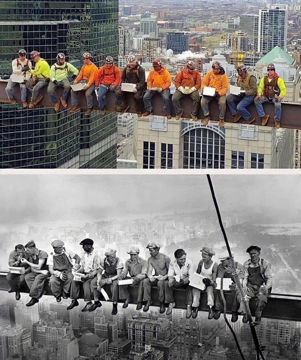 Chicago Local #1 iron workers recreated the iconic “lunch atop a skyscraper” picture from 1932 #Chicago #local #ironworkers #ChicagoHistory #steel