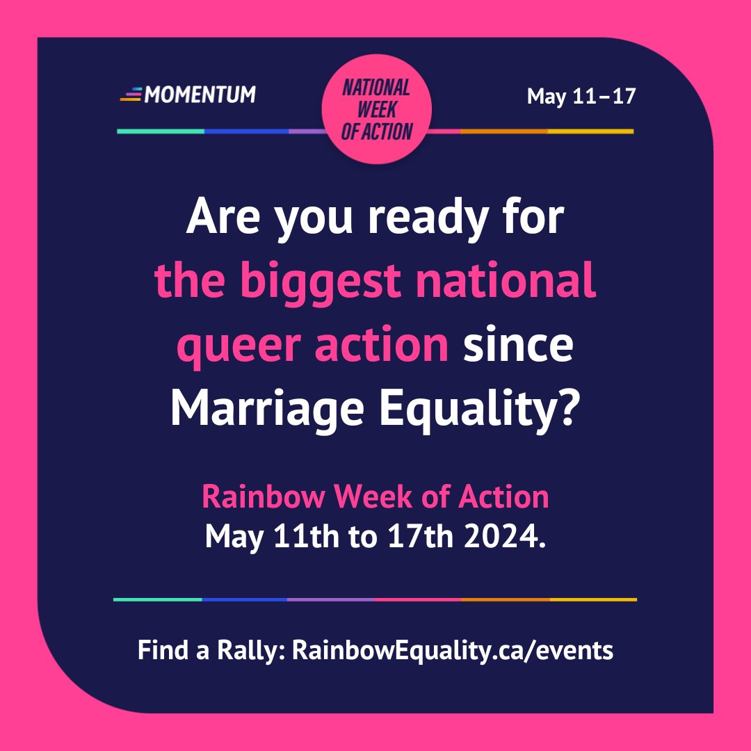 The Rainbow Week of Action starts in just 11 days! What are you going to do to speak out against rising hate? Check out rainbowequality.ca for a full list of actions.