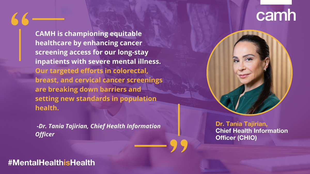 (1/2)🧵 April is #CancerAwarenessMonth, a time to emphasize the importance of early detection and prevention and highlight the work CAMH is doing as one of the first organizations offering preventative #cancer screening to long-stay inpatients who have severe #MentalIllness.