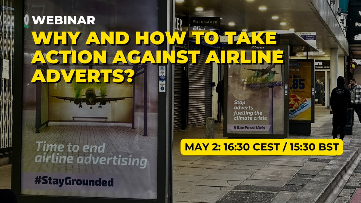 This Thursday! We'll reflect on an outstanding week of action against airline advertising across Europe💥 Join us to learn about the problems of airline advertising and how we can disrupt it together 😈 Register now: stay-grounded.org/webinar-join-t…