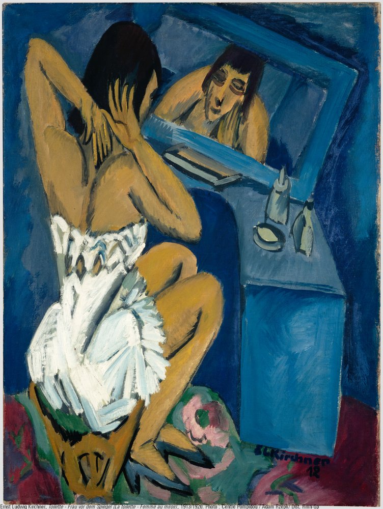 Miroir, mon beau miroir 🪞 Cette femme à la toilette du peintre Ernst Ludwig Kirchner, scène traditionnellement intime et calme, est ici animée d'une étrange instabilité. Pour voir plus d'œuvres de l'artiste 👉bit.ly/CP_Kirchner