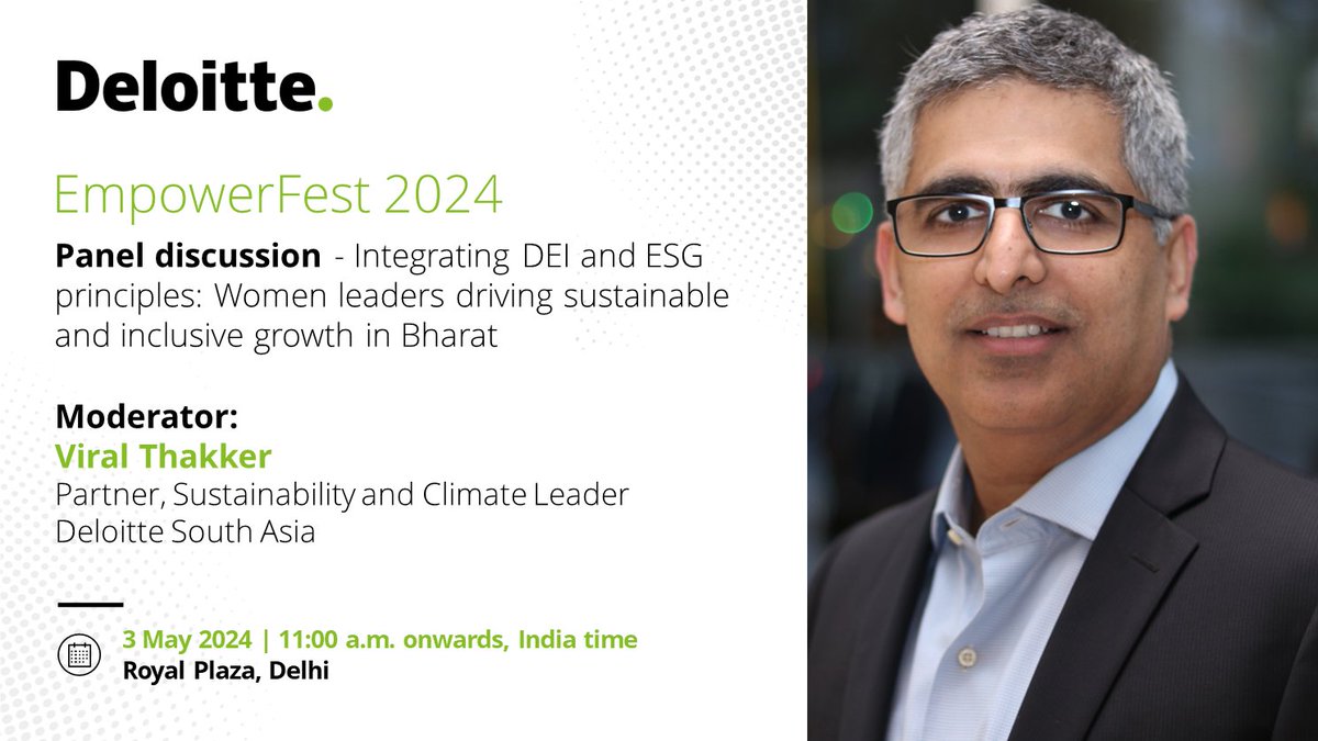 Mark your calendars for a captivating panel discussion to be moderated by Viral Thakker, Partner and Sustainability and Climate Leader, Deloitte South Asia. 

Click here: deloi.tt/3xQt8TV 
 
#EmpowerFest #WomenLeaders #diversity #inclusion