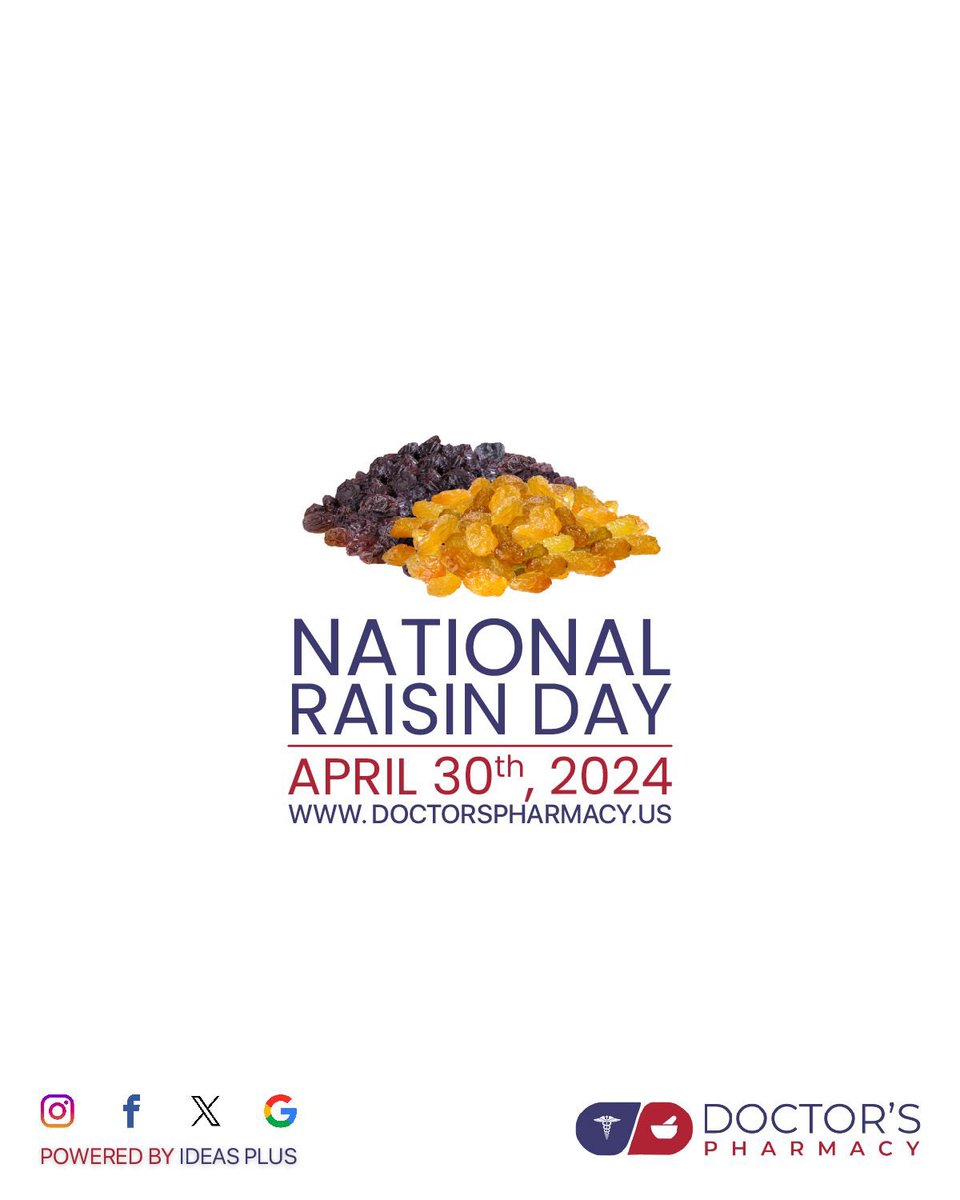 National Raisin Day is celebrated on April 30th each year to honor the delicious and nutritious dried grapes known as raisins.

#NationalRaisinDay #Pharmacy #CommunityPharmacy #FreeDelievery #PeaceofMind #TriCities #ThankyouTriCities