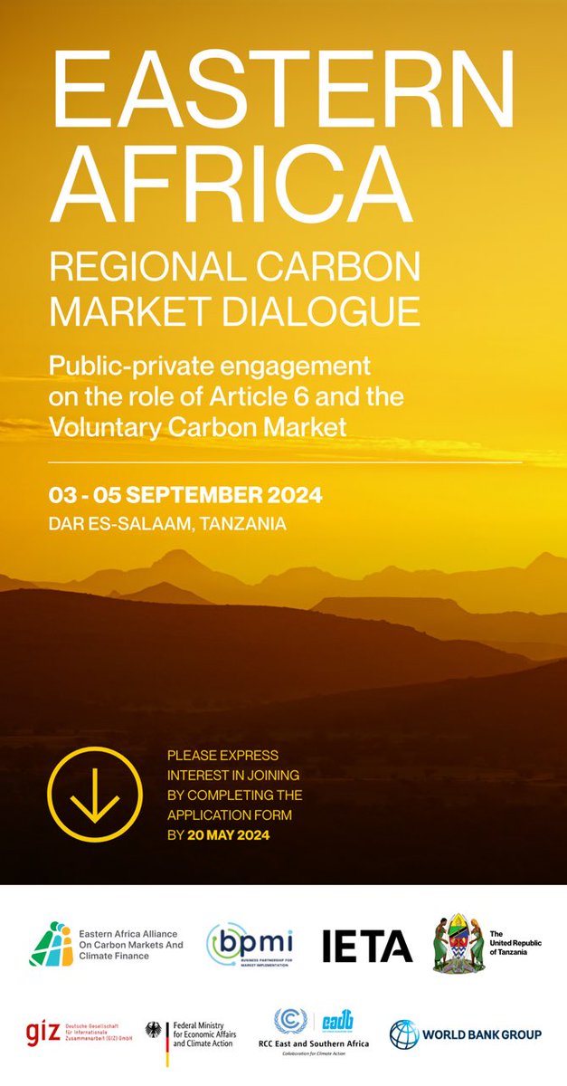 IETA is delighted to announce the Eastern Africa Regional Carbon Market Dialogue, a public-private engagement on the role of Article 6 and the Voluntary Carbon Market, will take place from Sep. 3-5 in Dar es-Salaam, Tanzania. Expressions of interest at: docs.google.com/forms/d/e/1FAI…