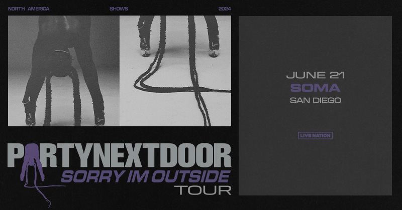 Just Announced 🎤 Catch Canadian singer-songwriter and record producer @partynextdoor on his — Sorry I’m Outside Tour, hitting SOMA on Fri June 21st. 🎶 Presale | Wednesday | 10AM | Code: SOUNDCHECK 🎶On Sale | Friday | 10AM 🎫 bit.ly/4dk8OdN