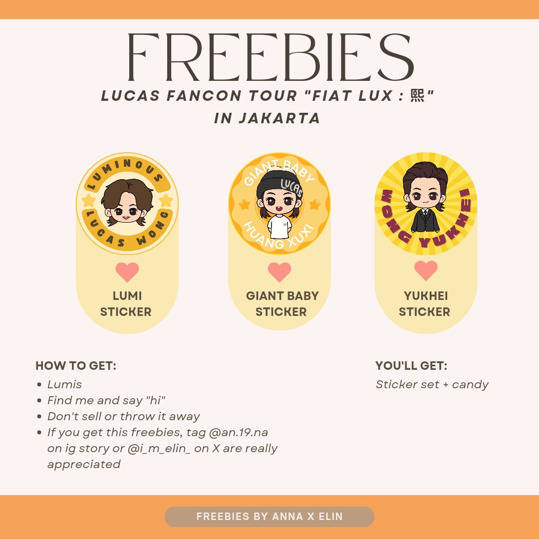 LUCAS FIRST FANCON TOUR 'FIAT LUX : 熙' IN JAKARTA

freebies by @i_m_elin_ & @ an.19.na on ig

🗓️ : 11 May 2024
📍 : The Kasablanka Hall
⏰ : before open gate

see you there Lumis👋

#FREEBIESFANCONLUCAS #FIATLUX #LUCAS_FIATLUX_JAKARTA #LUCAS #루카스