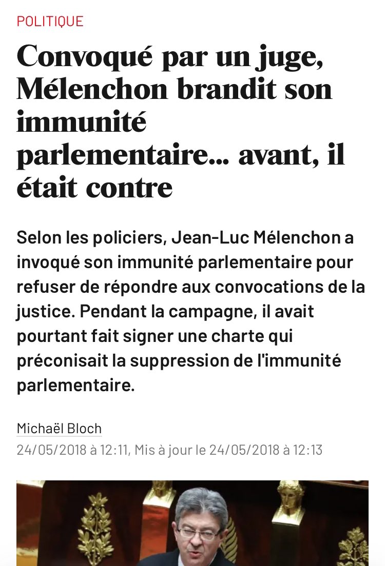 @JLMelenchon @MathildePanot Non mais dis donc @JLMelenchon tu ne prends pas les gens pour des cons? Tu étais pour la suppression de l’immunité parlementaire.. tu avais même signé une charte pour sa suppression!! jusqu’au jour où tu t’es planqué derrière !!!