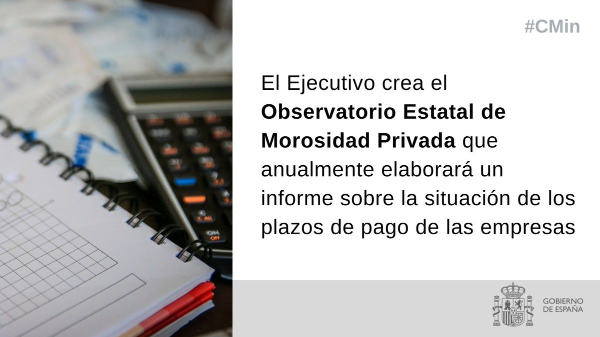 🧐Se crea el Observatorio Estatal de Morosidad Privada 🔹Elaborará anualmente un informe sobre la situación de los plazos de pago de las empresas. 🔹La norma tendrá un impacto positivo en la economía, y especialmente en las pymes. Más ℹ️ run.gob.es/lms35261