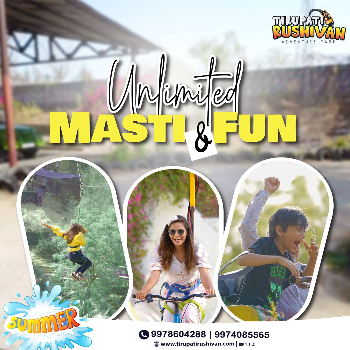A perfect Place for Unlimited Fun & Masti at #TirupatiRushivan

Plan your weekend today!
Inquire Now: 9978604288/9974085565
.
.
.
#adventurepark #waterpark #watershoot #waterrides🌊 #angrybird #ride #thrilling #fun #FunWithFriends #familyfun #excitement #funrides