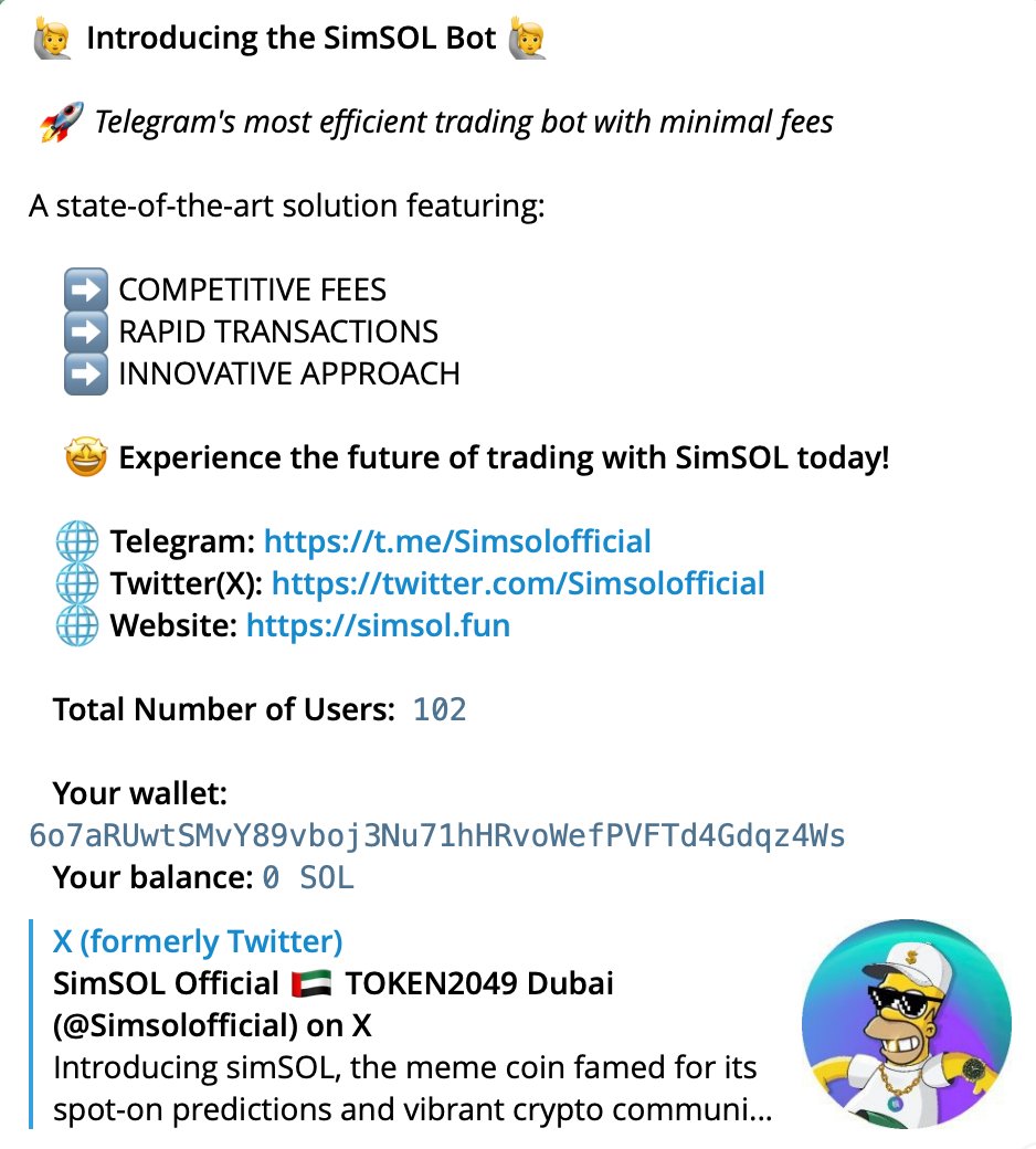 💪What an achievement 102 users tried our bot and trad different tokens on Solana chain! 🤖Telegram Bot is so much convenient for users to avoid lack of transactions. 🚀SimSol believes in scalability of other meme tokens in different ways we are unstoppable! #SIMSOL